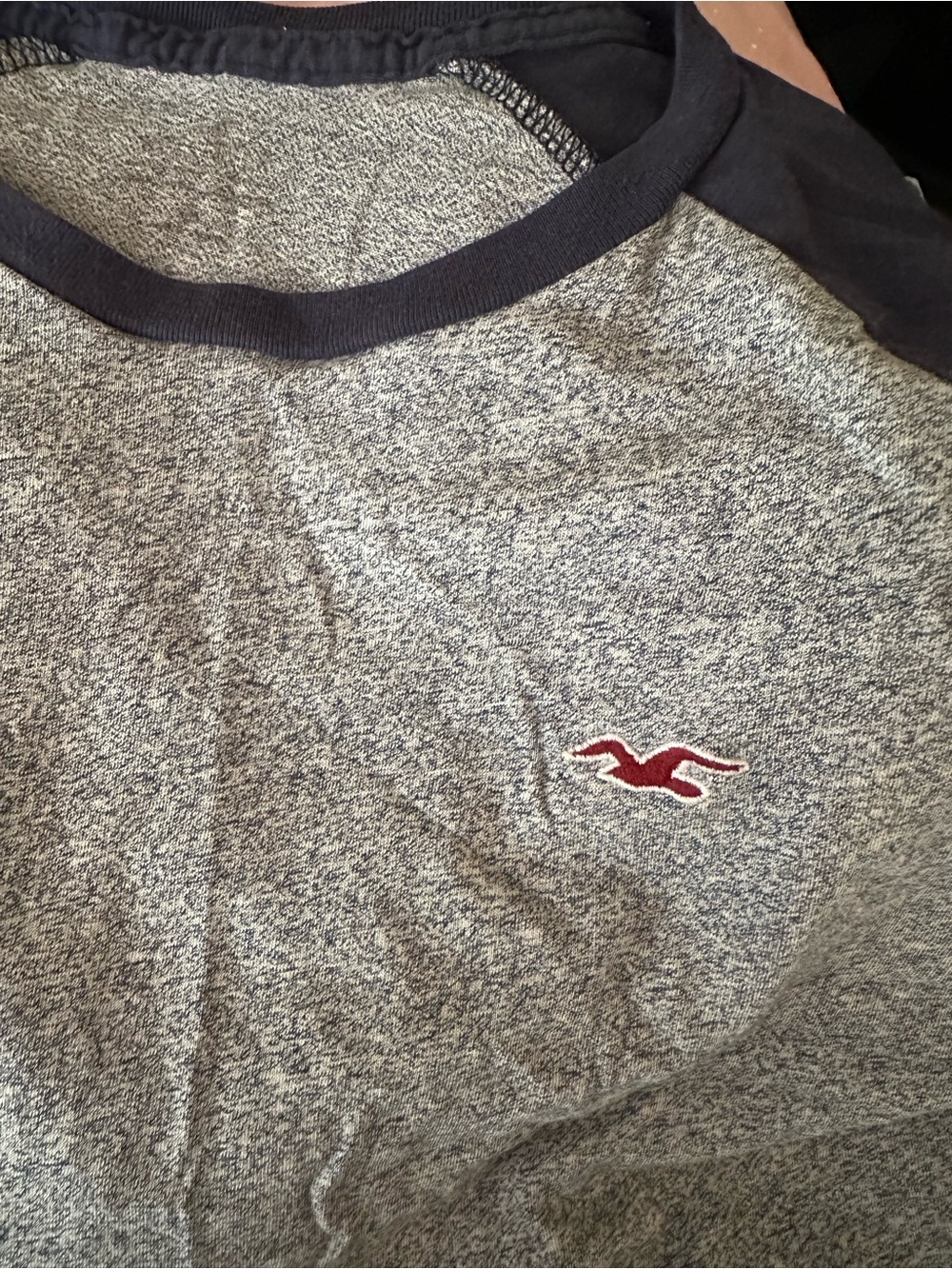 Hollister Men's Heather Gray Crewneck Sweater with Red Logo